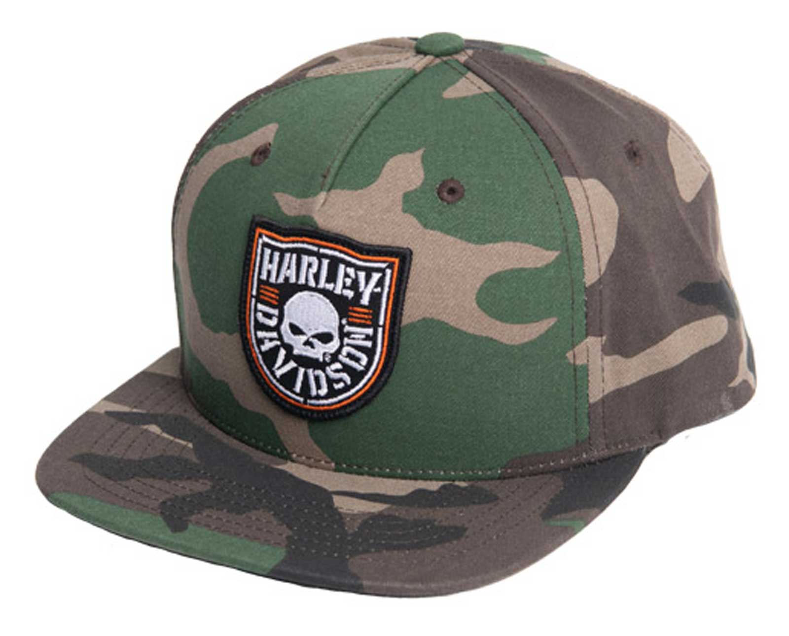 Harley-Davidson Men's Shield Skull Camo Print Snapback Flat Brim Baseball Cap - Wisconsin Harley-Davidson