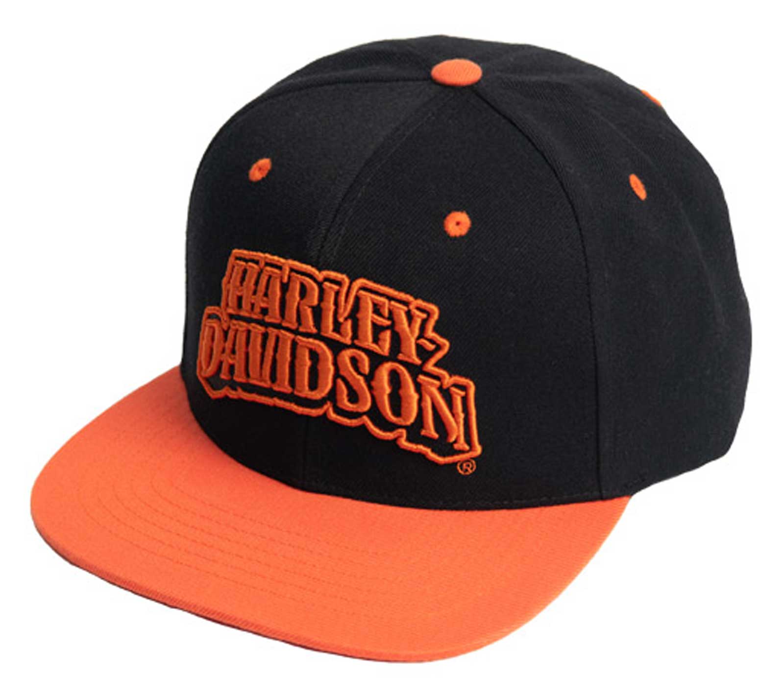 Harley-Davidson Men's Riding Out Snapback Flat Brim Baseball Cap - Black/Orange - Wisconsin Harley-Davidson