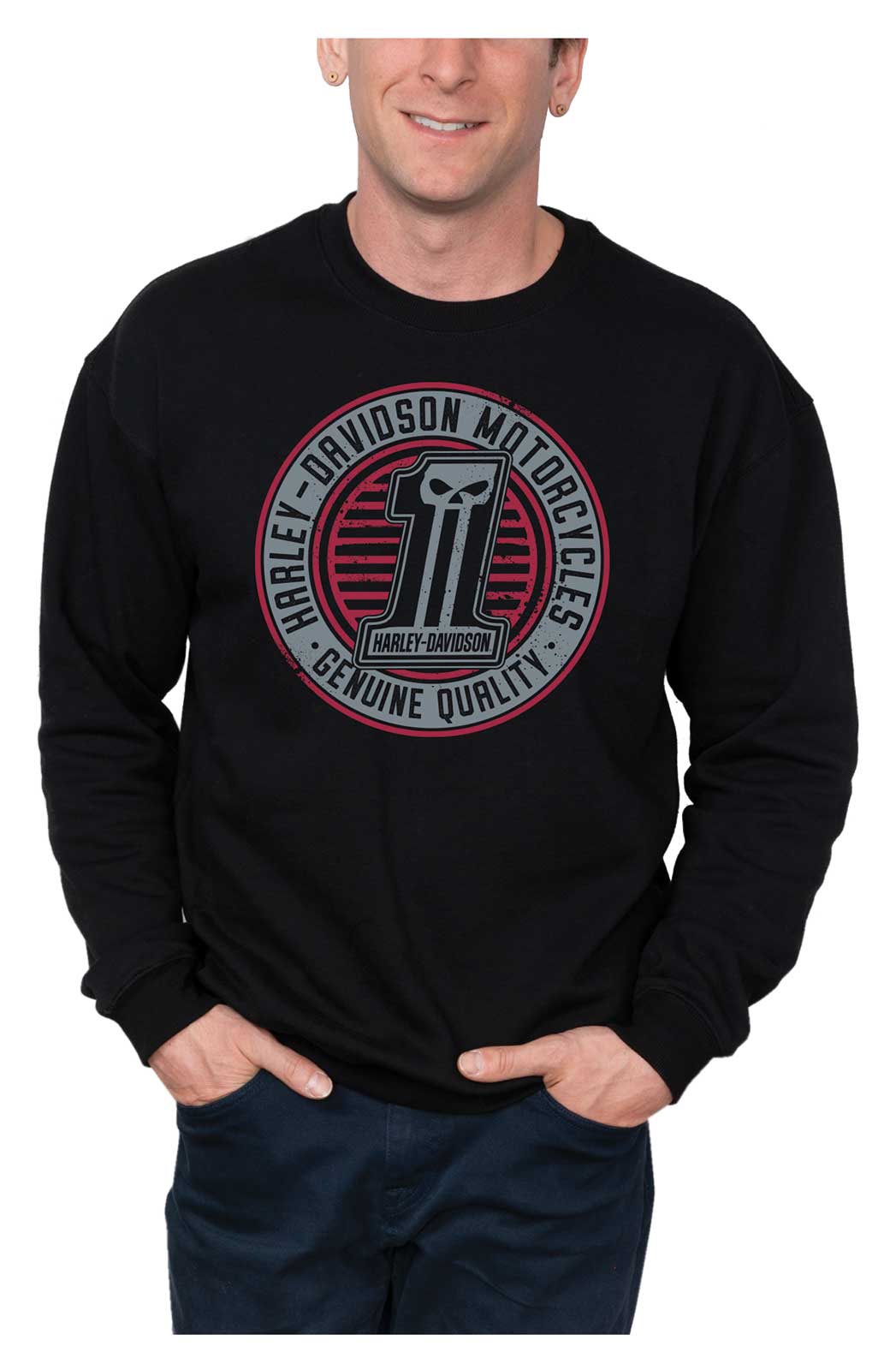 Harley-Davidson Men's Shredded #1 Skull Pullover Fleece Sweatshirt, Black - Wisconsin Harley-Davidson