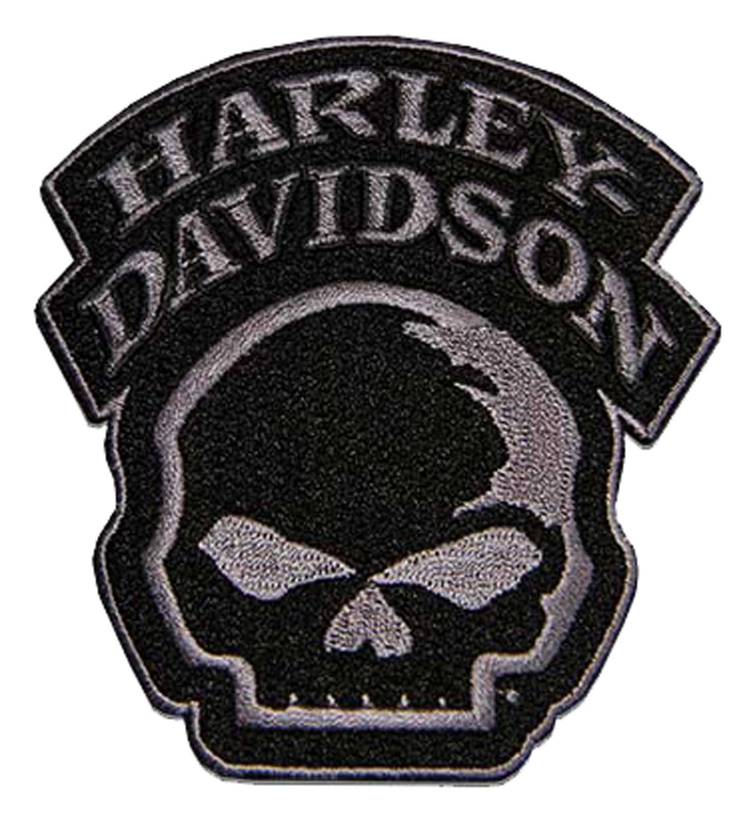 Harley-Davidson® 4 in. Embroidered Willie G Skull Emblem Sew-On Patch-  Black/Gray