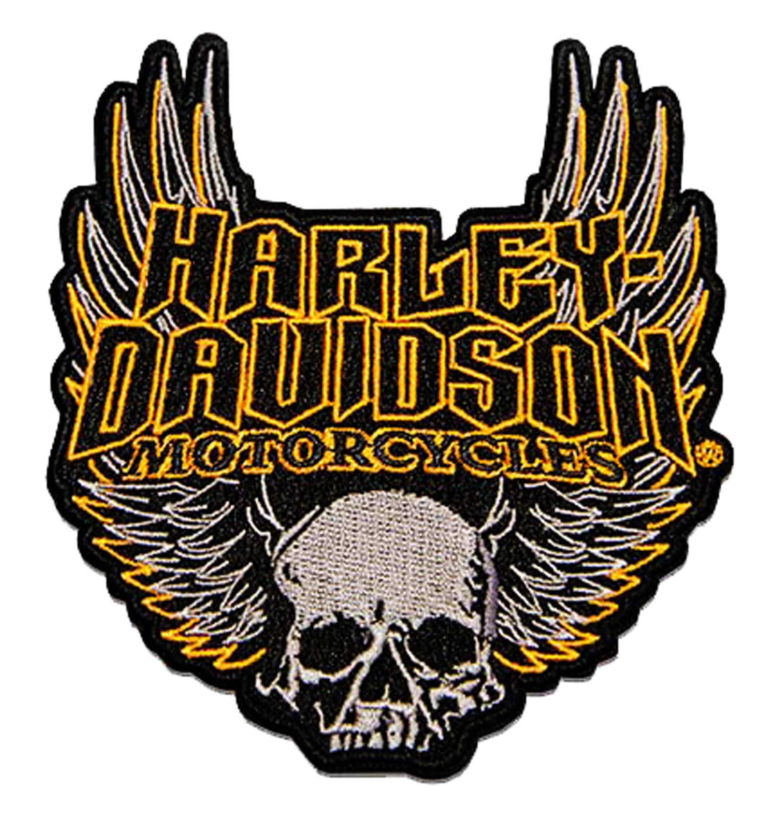 Harley-Davidson 4.5in. Woven Winged Skull Emblem Sew-On Patch - Black/Orange - Wisconsin Harley-Davidson