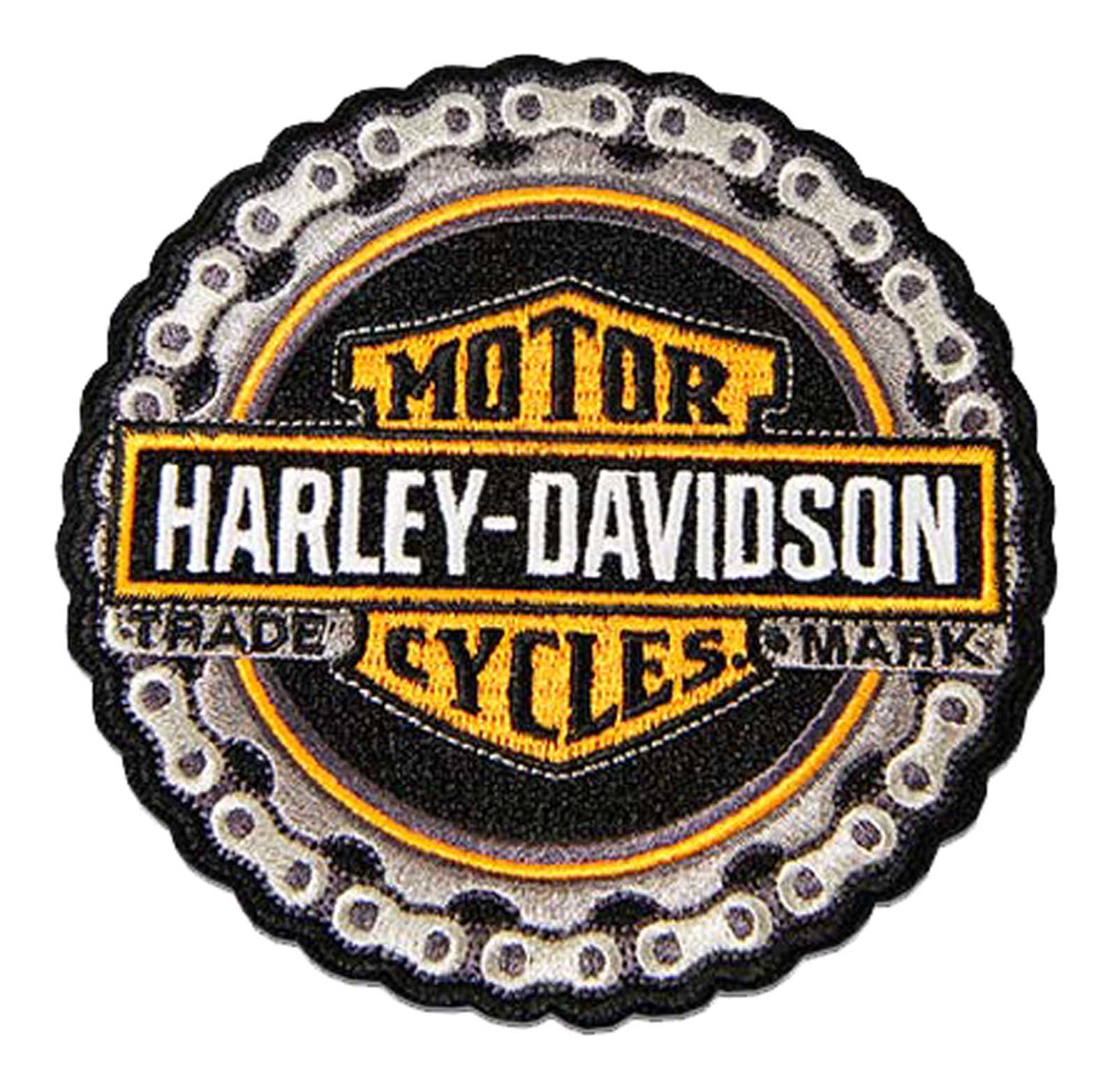 Harley-Davidson 4 in. Woven Trademark Chain Emblem Sew-On Patch- Orange/Gray - Wisconsin Harley-Davidson