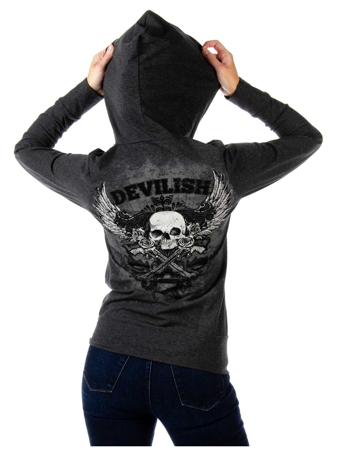 Harley-Davidson Free Shipping - Liberty Wear Women's Devilish Embellished Zip-Up Heavy Weight Hoodie - Charcoal - Free Shipping on many products plus Orders Over $99