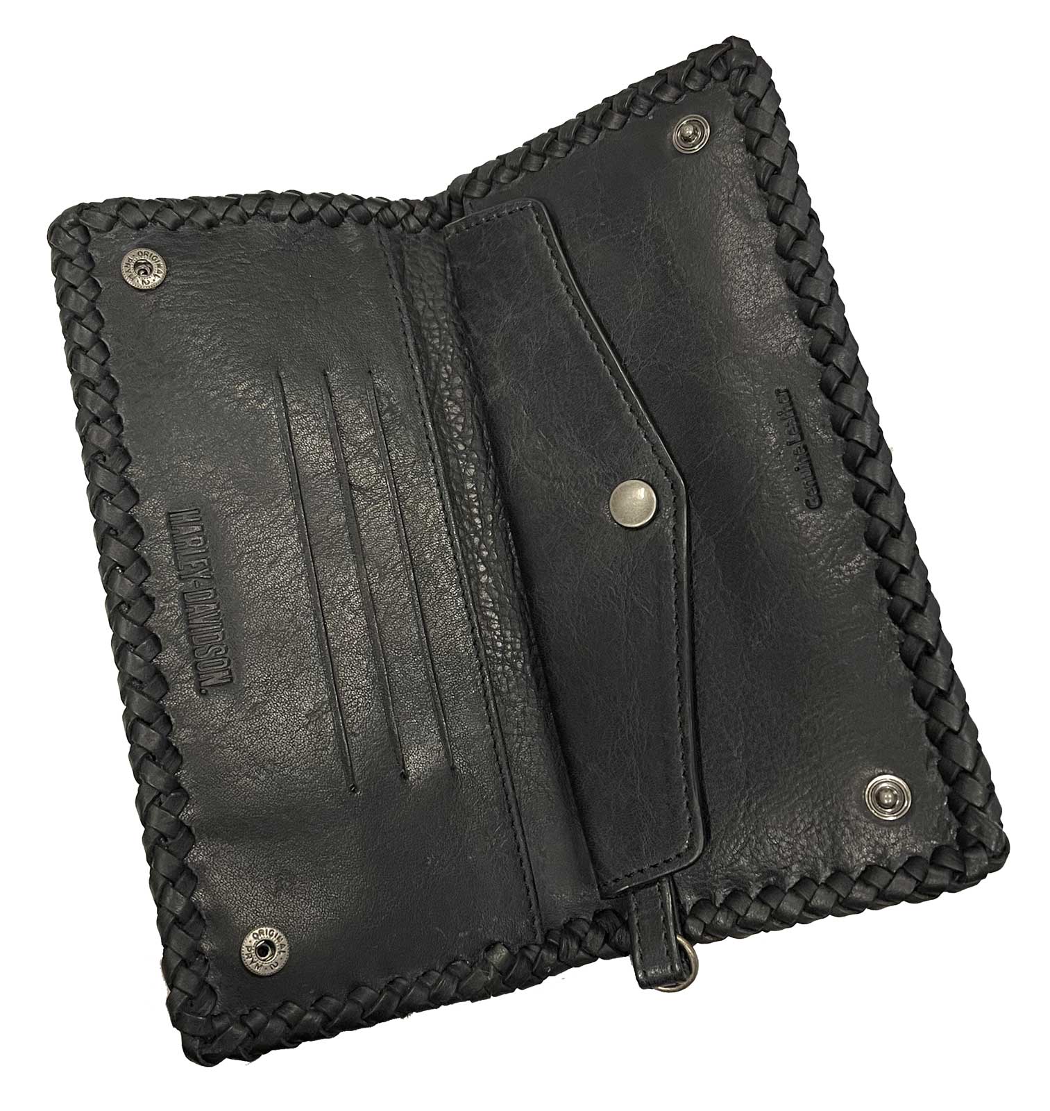 Harley-Davidson® Men's Wallet Chain, Ride Free 25 inch Braided Leather -  Black