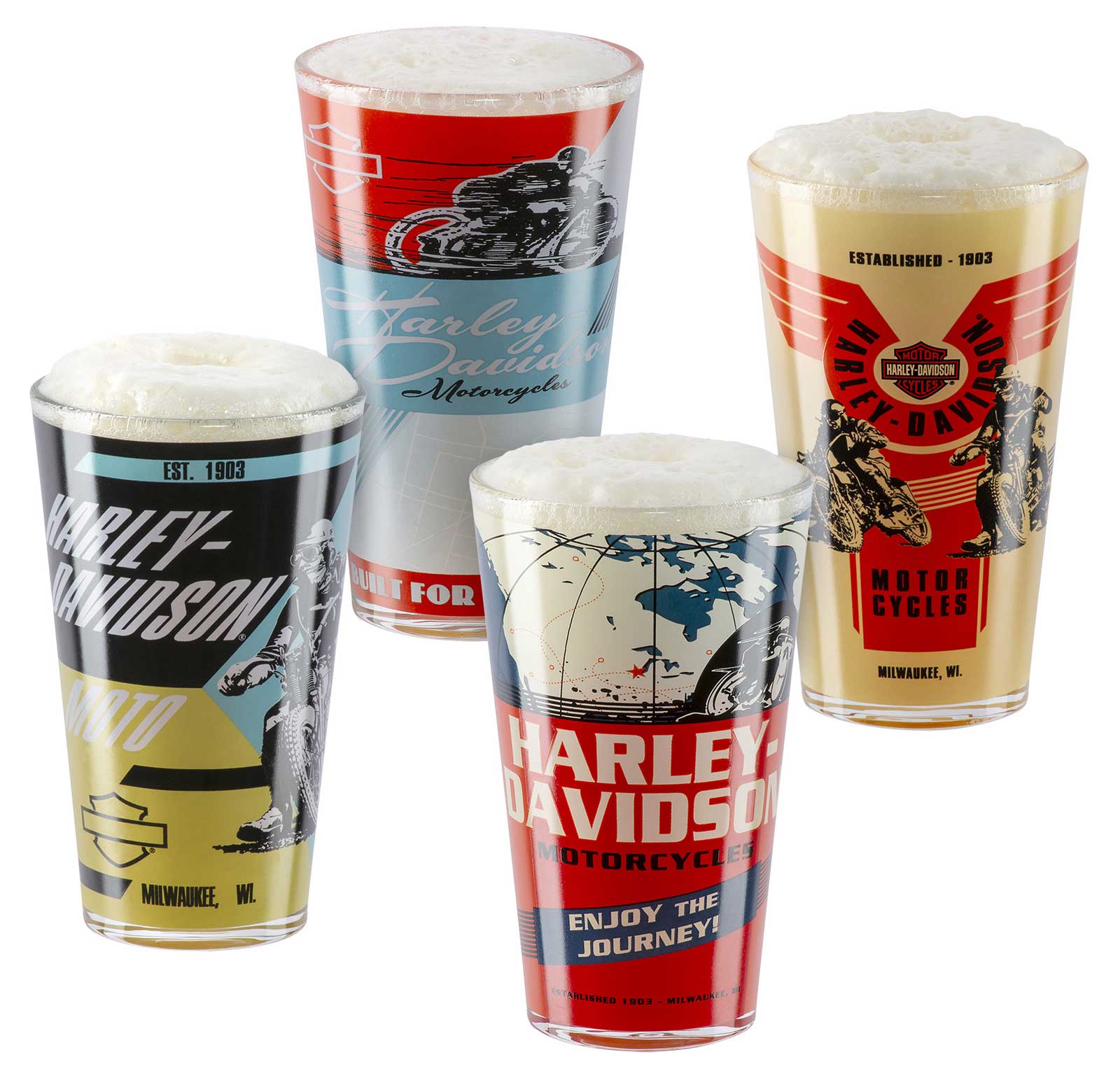 Harley-Davidson Label Craft Beer Glasses Set, Unique H-D Graphics - Set of  4