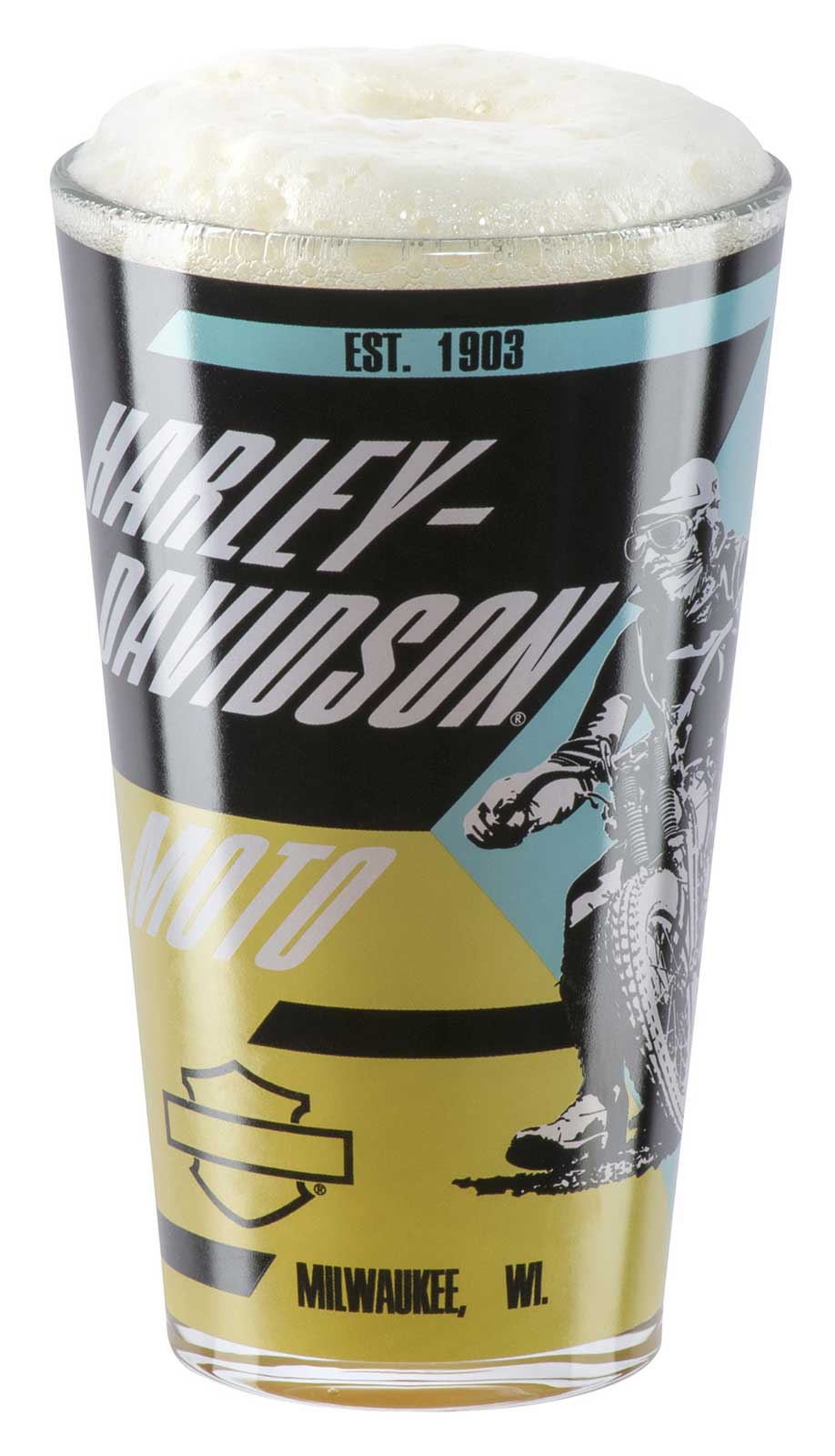 Harley-Davidson Vintage Poster Graphics Set of Four Pint Glasses Set - 16 oz. - No Hassle Returns at Wisconsin Harley