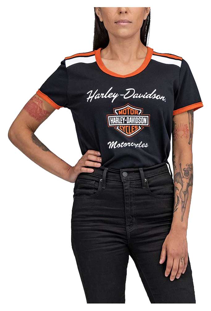 Harley-Davidson® Womens Iconic V-Neck Shoulder Stripe Short
