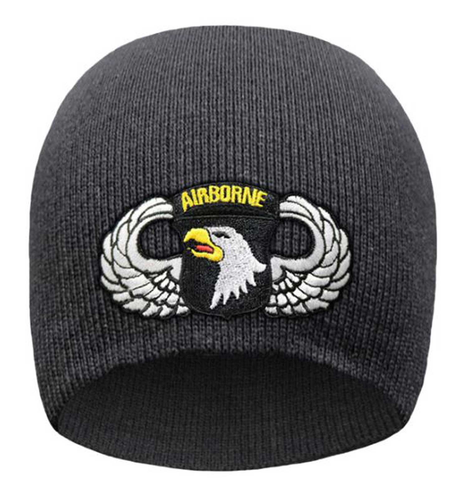 That's A Wrap Men's Embroidered Airborne Eagle Patch Knit Beanie Cap - Black - Wisconsin Harley-Davidson
