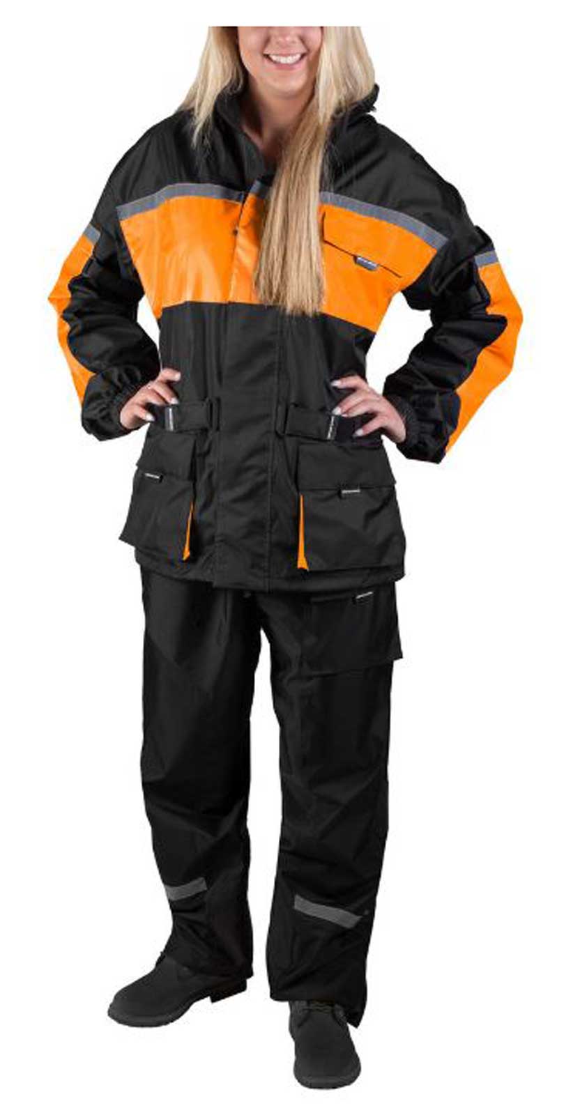 Fulmer Women's 452 Legacy Two-Piece Reflective Rain Suit - Black & Orange - Wisconsin Harley-Davidson