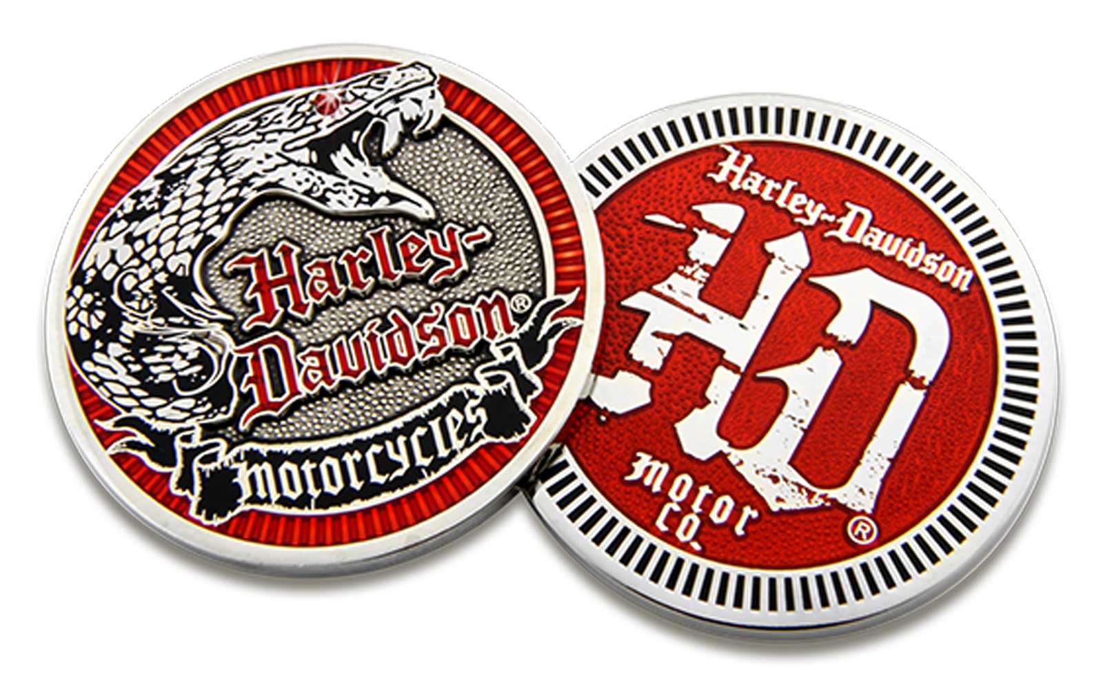 Harley-Davidson Red Snake H-D Metal Challenge Coin, 1.75 in. - Silver & Red - Wisconsin Harley-Davidson