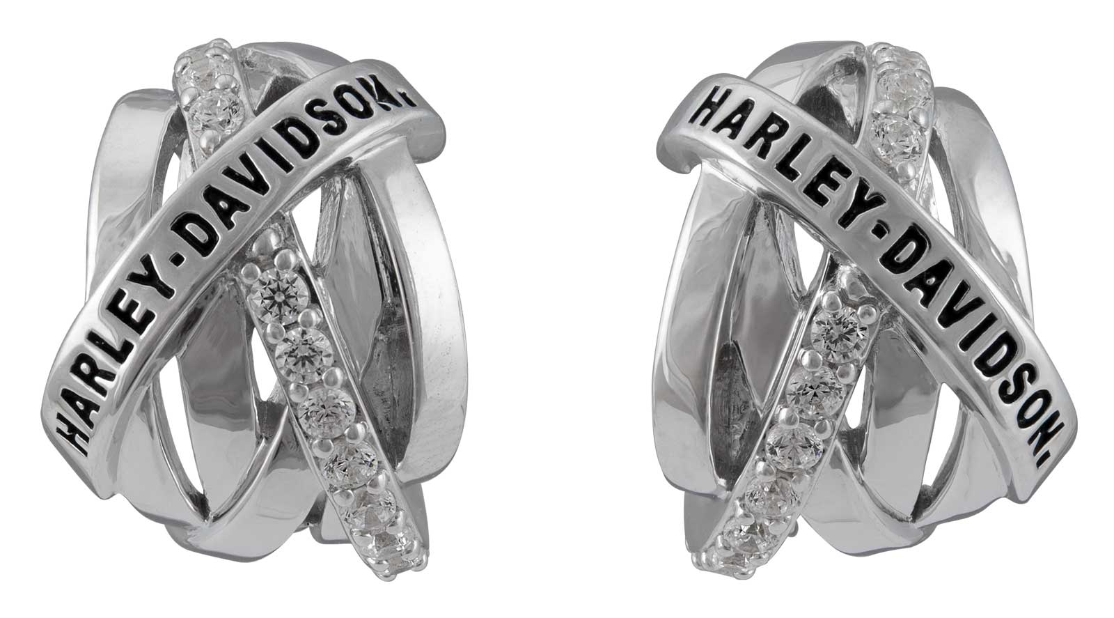 Harley-Davidson Women's Twisted Bling H-D Huggie Hoop Earrings - Sterling Silver - Wisconsin Harley-Davidson