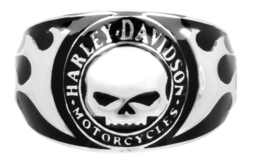 Harley-Davidson Free Shipping - Harley-Davidson Men's Willie G Skull Flames Black Enamel Ring, Silver HDR0143 - Free Shipping on many products plus Orders Over $99
