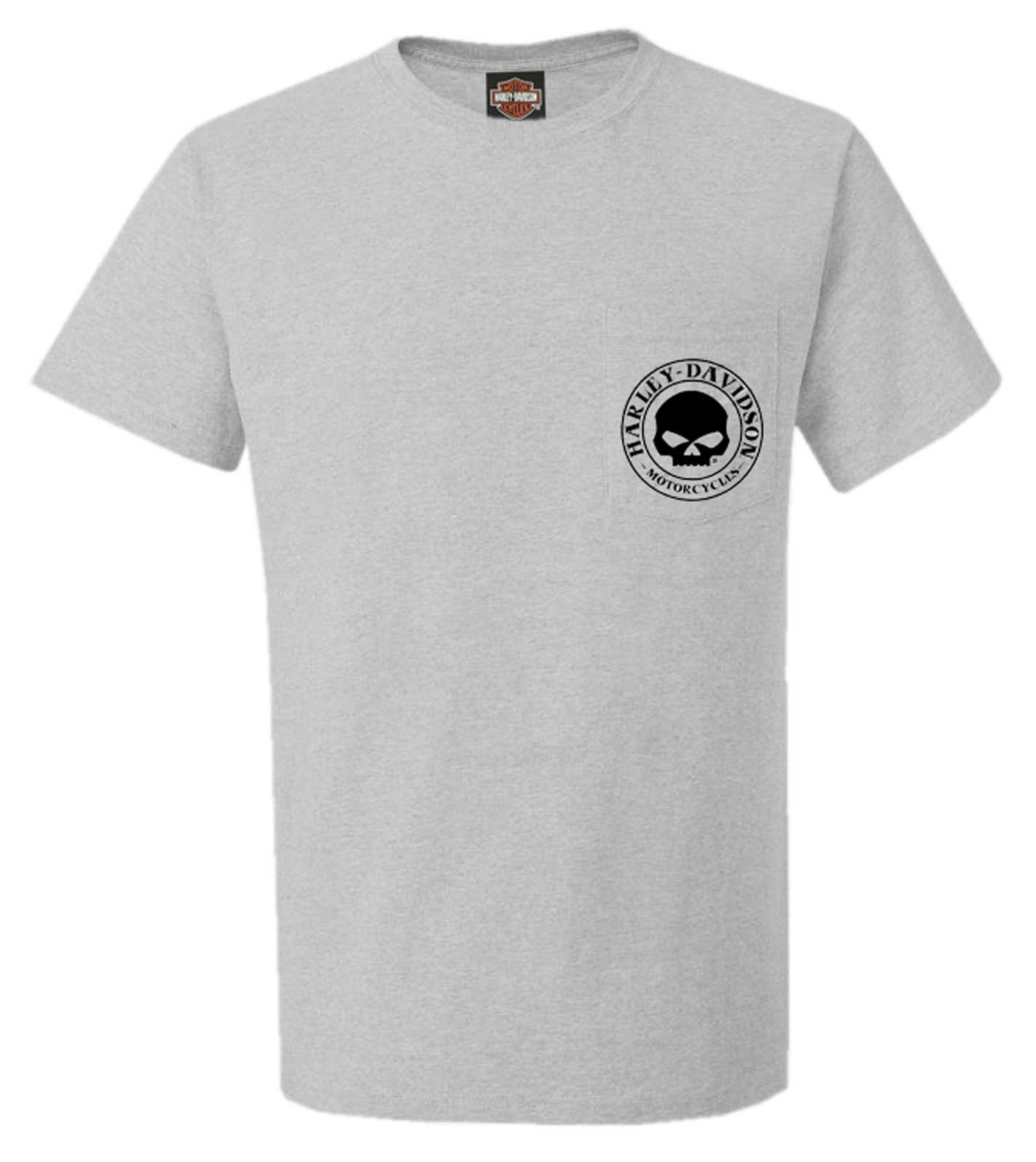 Harley-Davidson Men's Willie G Skull Short Sleeve Chest Pocket T-Shirt - Gray - Wisconsin Harley-Davidson