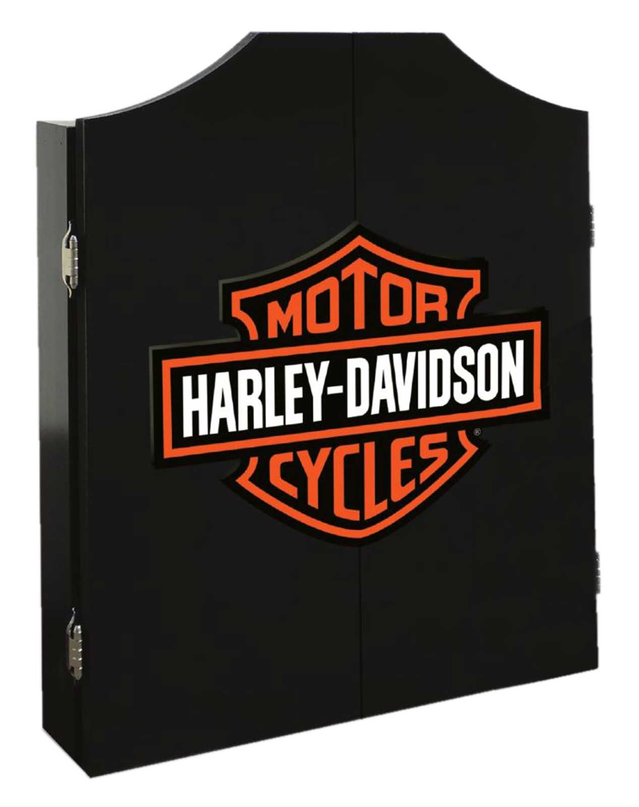 Harley-Davidson Classic Bar & Shield Dart Board Cabinet – Black Wooden Cabinet - Wisconsin Harley-Davidson