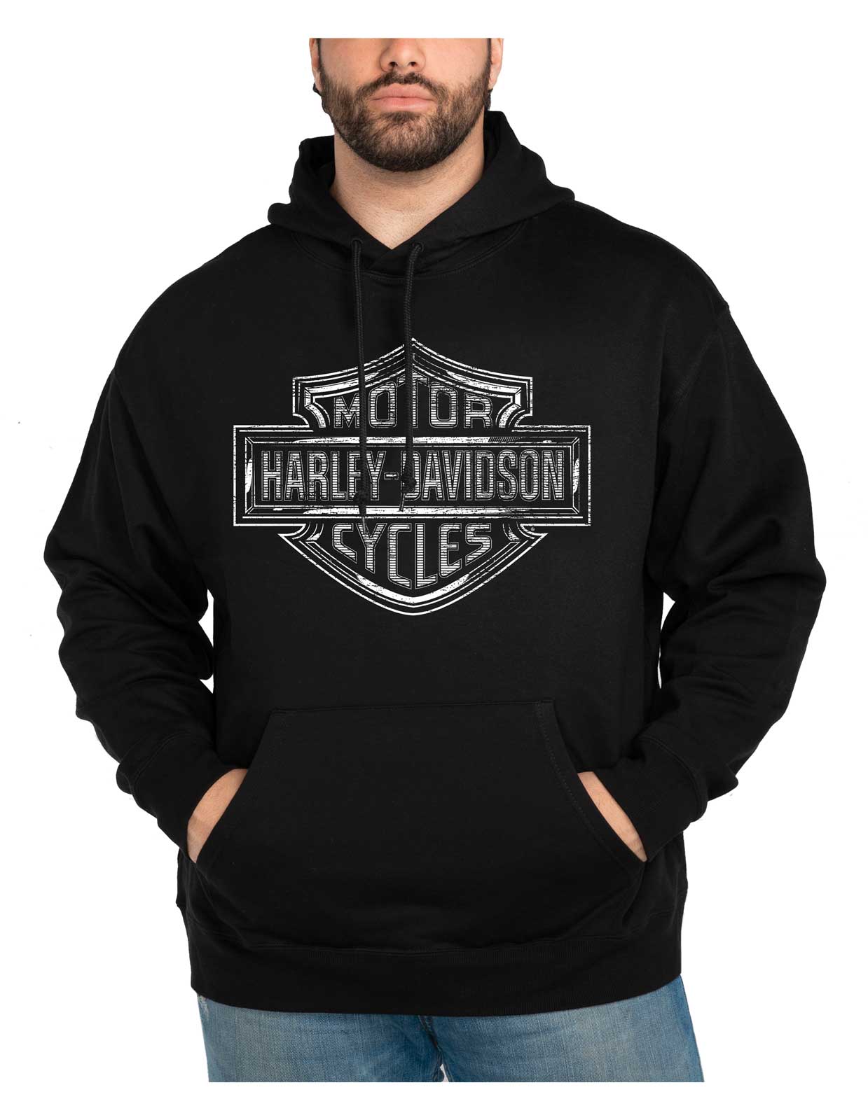 Harley-Davidson Men's Forged Bar & Shield Pullover Fleece Hoodie, Black - Wisconsin Harley-Davidson
