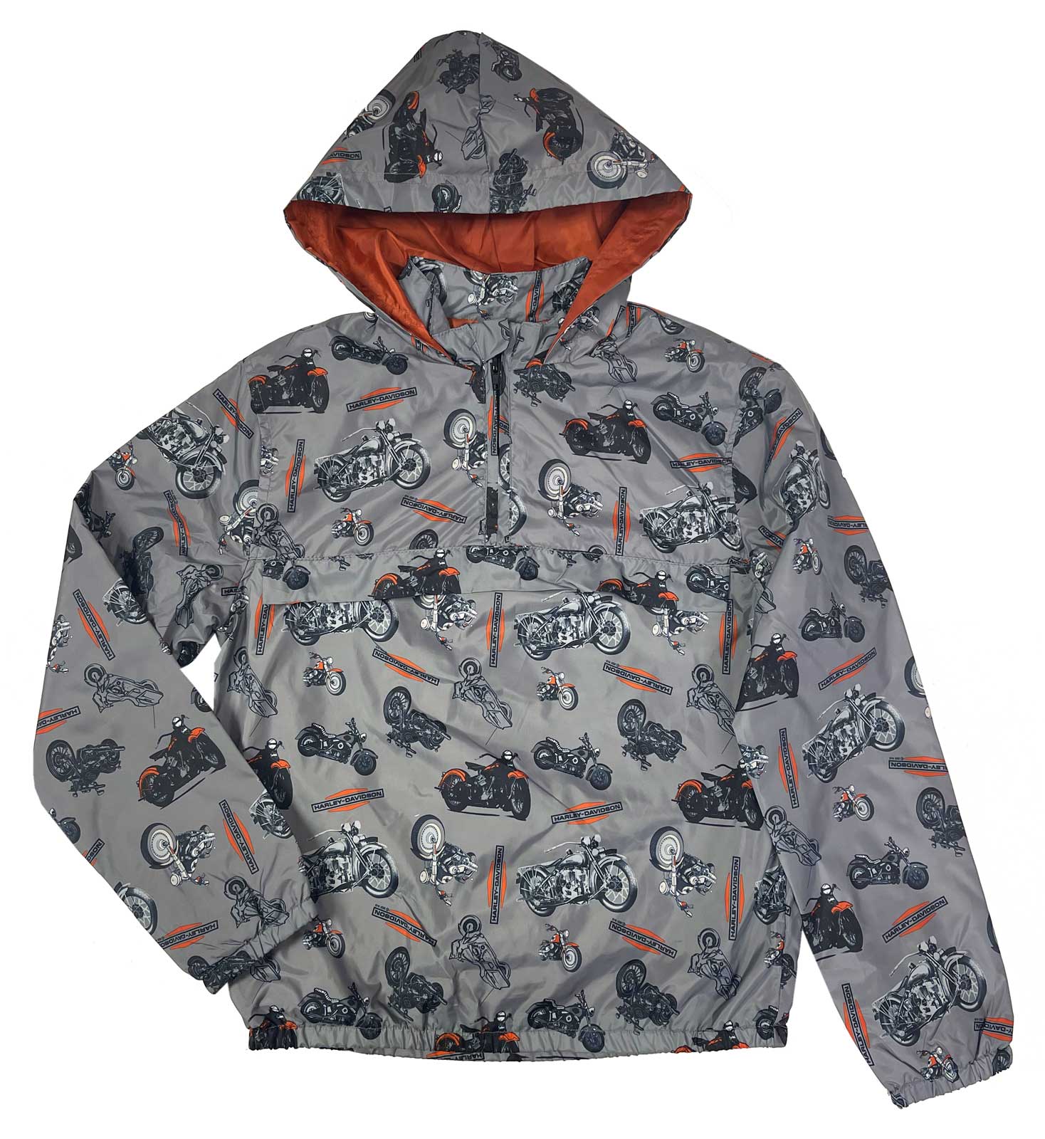 Harley-Davidson Big Boys' 1/4-Zip Motorcycle Printed Hooded Windbreaker, Gray - Wisconsin Harley-Davidson