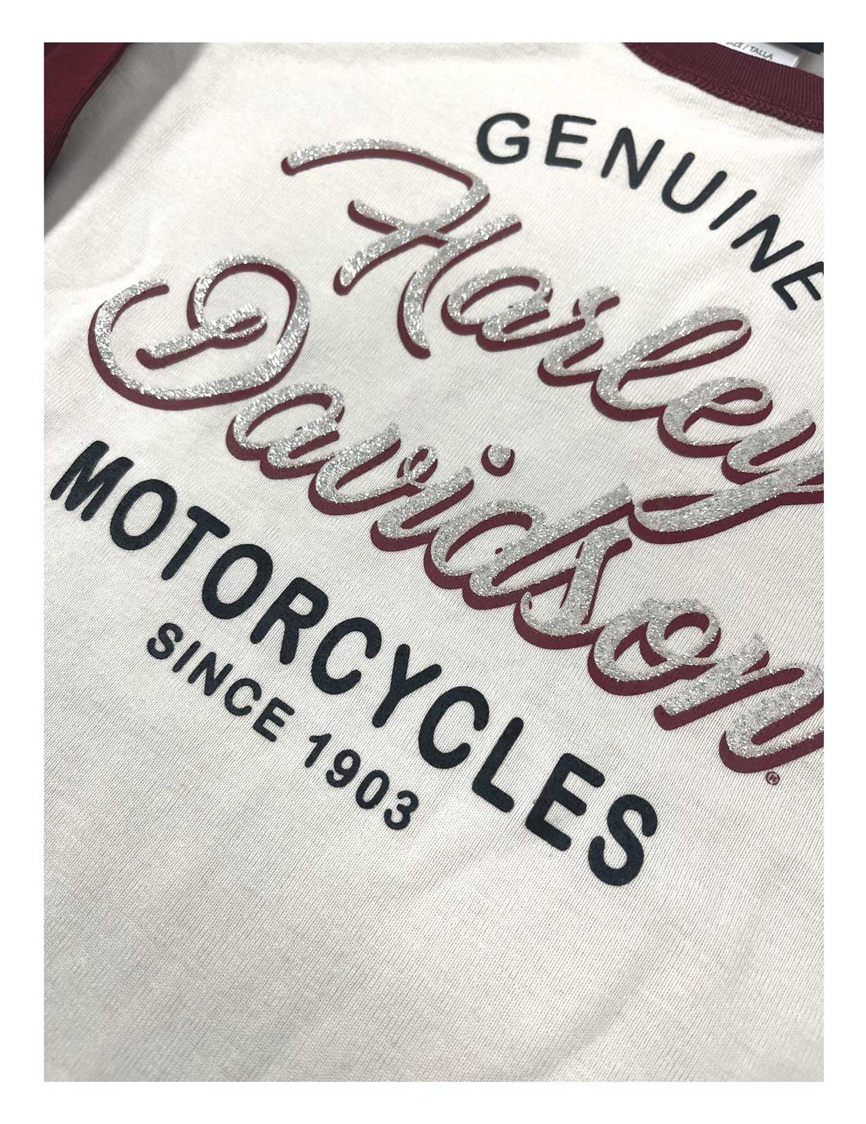 Harley-Davidson Free Shipping - Harley-Davidson Big Girls' Glittery H-D Raglan 3/4 Sleeve Tee - Cream/Burgundy - Free Shipping on many products plus Orders Over $99