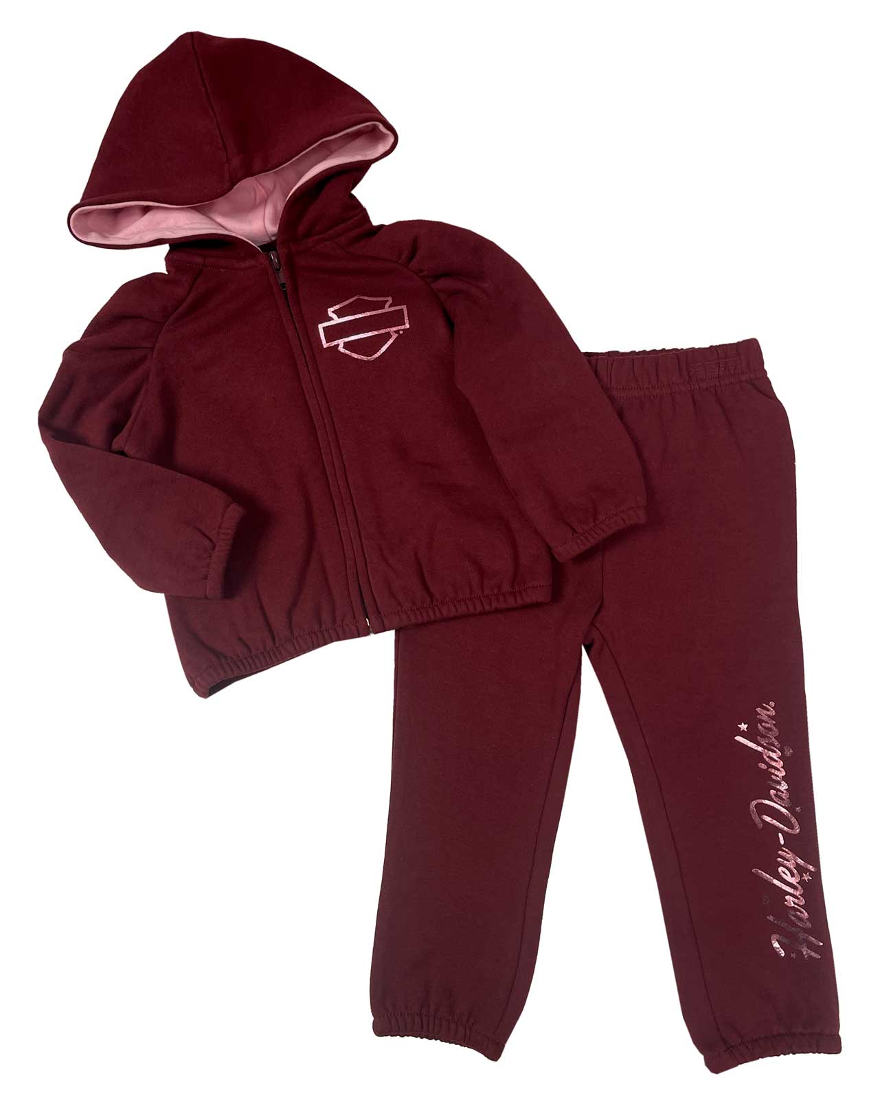 Harley-Davidson Little Girls' 2-Piece Fleece Hooded Toddler Jogger Set, Dark Red - Wisconsin Harley-Davidson