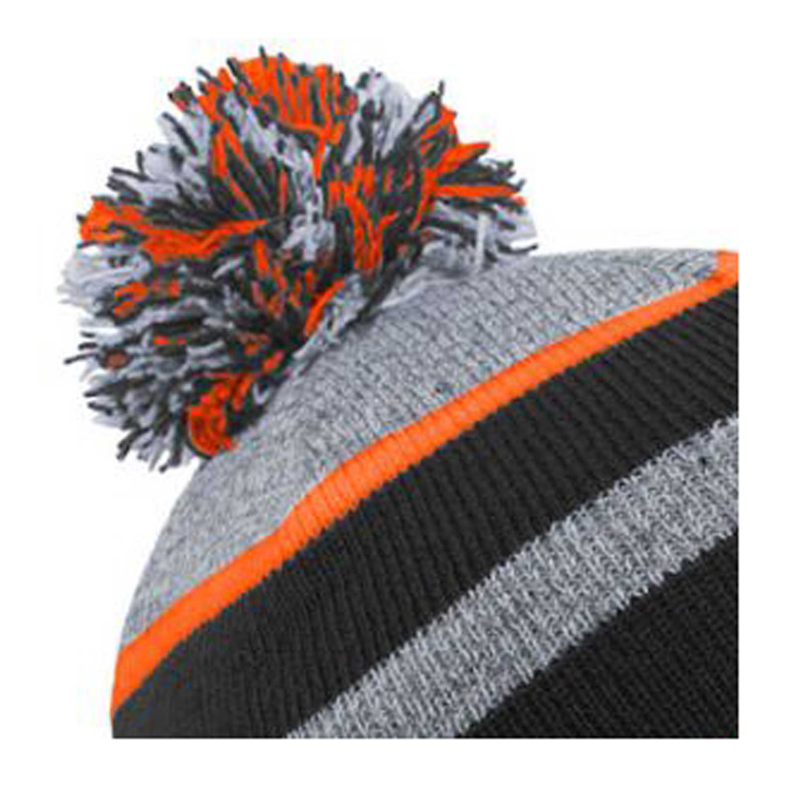 Harley-Davidson Free Shipping - That's A Wrap Men's Striped Pom-Pom Cuff Winter Beanie Cap - Gray & Orange - Free Shipping on many products plus Orders Over $99
