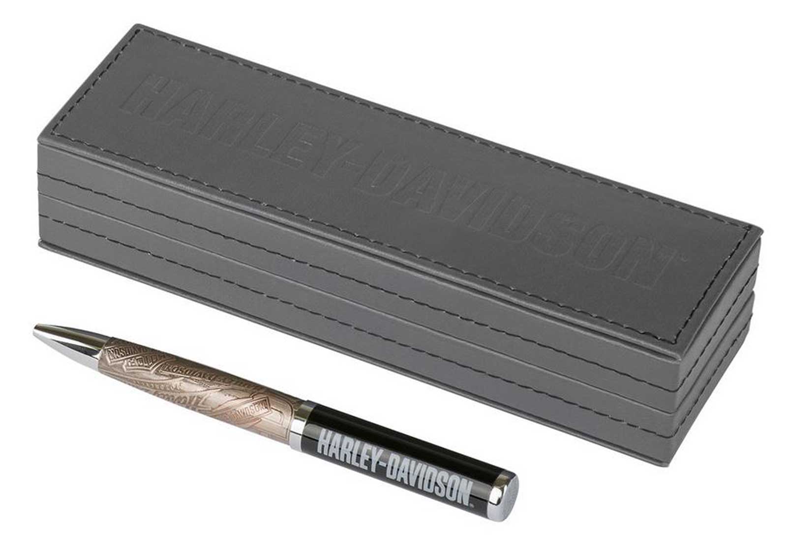 Harley-Davidson Embossed Refillable Black Ink Pen w/ Black Gift Box - Black - Wisconsin Harley-Davidson