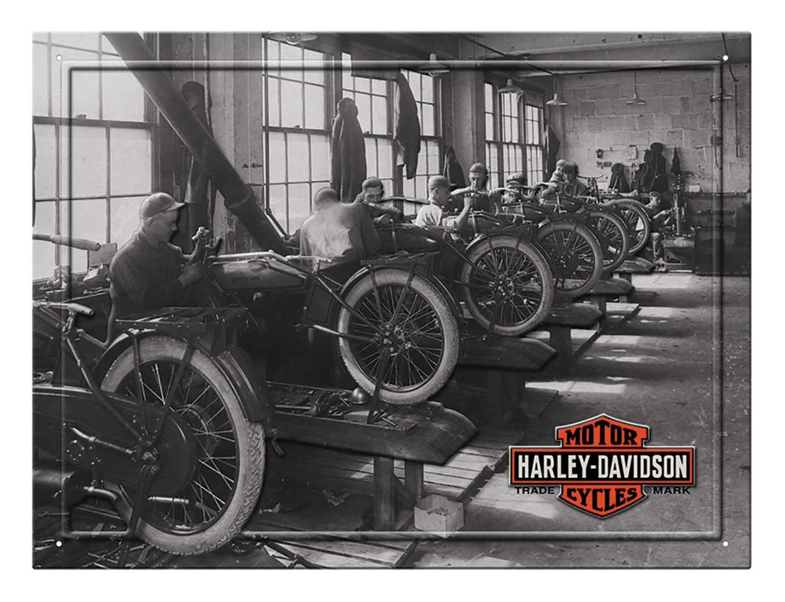 Harley-Davidson Rectangle Tin Sign, Factory Photo Reproduced, 15.75 x 12 inches - Wisconsin Harley-Davidson
