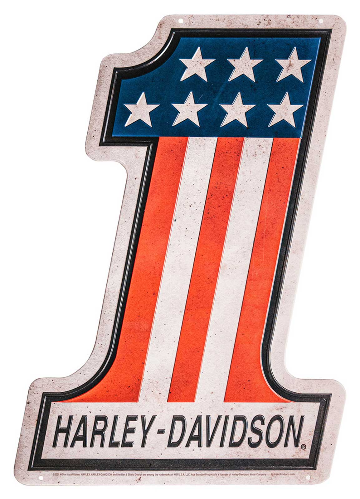 Harley-Davidson Distressed Tin Sign, Embossed #1 RWB Logo, 12.75 x 18 inches - Wisconsin Harley-Davidson