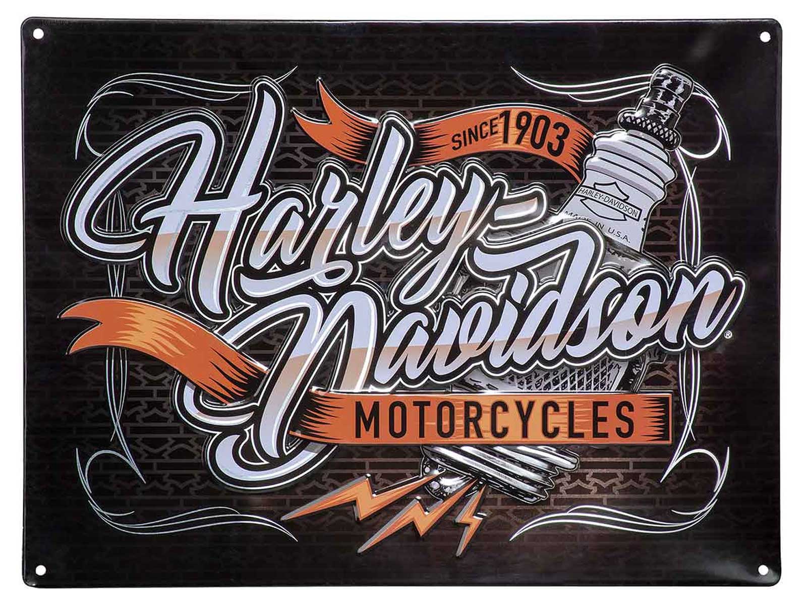 Harley-Davidson Rectangle Tin Sign, Embossed Spark Plug Design, 15.75 x 12 inch - Wisconsin Harley-Davidson