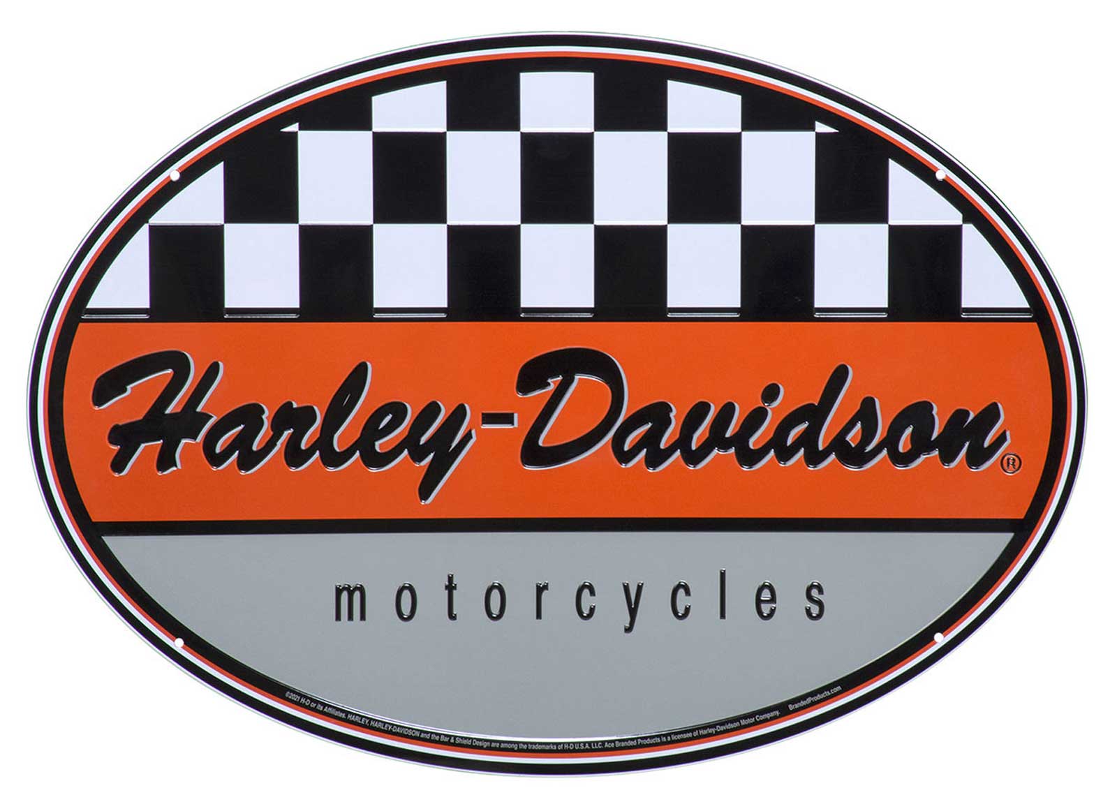ハーレーダビッドソン メタルサインプレート HARLEYDAVIDSON USA Harley-Davidson® Oval Tin Sign Embossed Checkered Racing HD