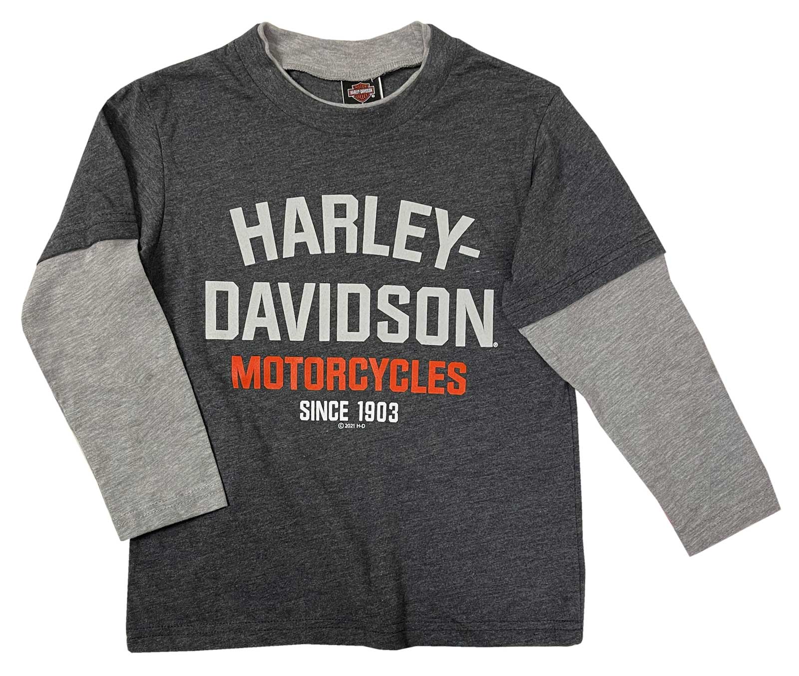 Harley-Davidson Little Boys' T-Shirt, Double Layer Knit Long Sleeve Tee - Gray - Wisconsin Harley-Davidson