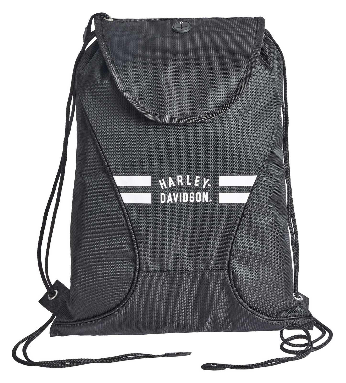 Harley-Davidson Sling Backpack, Sport Cloth Drawstring Bag - Off-White/Black - Wisconsin Harley-Davidson