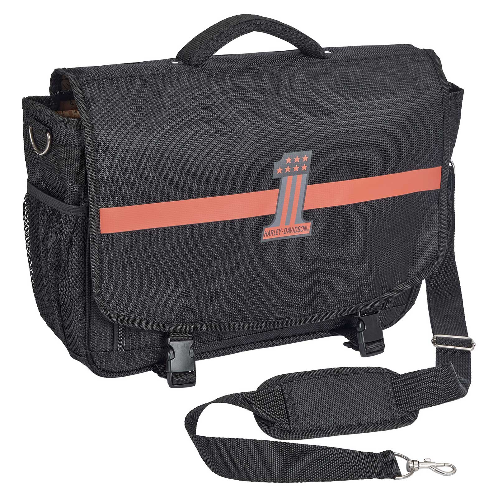Harley-Davidson #1 Logo Messenger Bag, Lightweight Laptop Briefcase - Black/Rust - Wisconsin Harley-Davidson