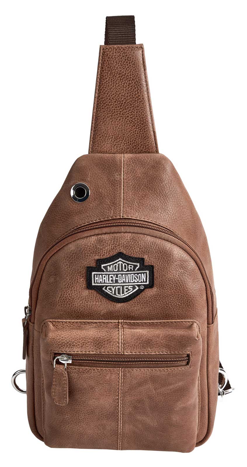 Harley-Davidson Leather Chest Sling Backpack, Bar & Shield Logo - Palomino Brown - Wisconsin Harley-Davidson