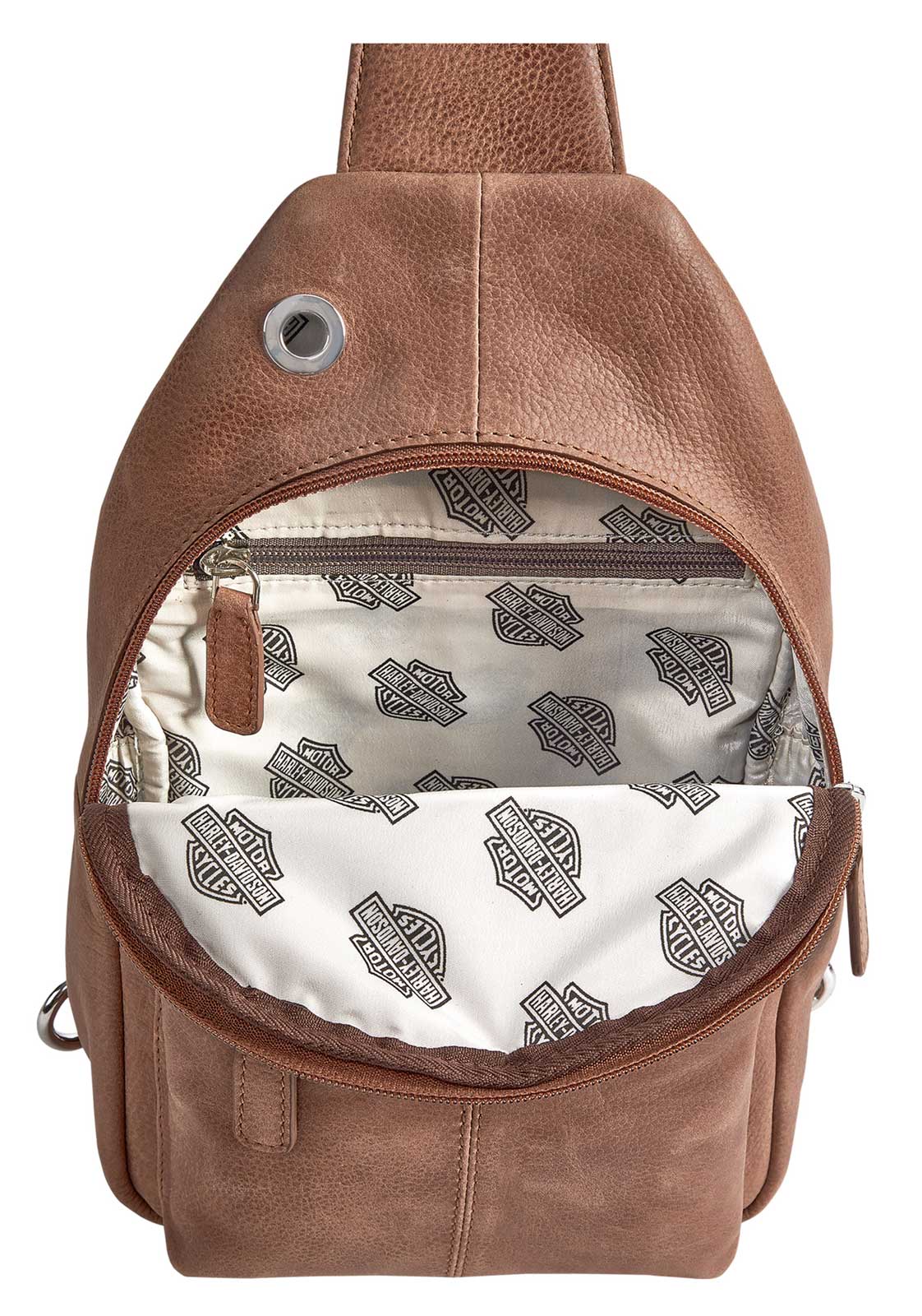 Harley-Davidson Leather Chest Sling Backpack, Bar & Shield Logo - Palomino Brown - Largest Selection of Harley-Davidson Products