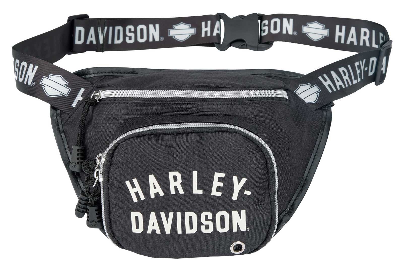 Harley-Davidson Text Logo Adjustable Belt Bag, Water-Resistant - Black/Off-White - Wisconsin Harley-Davidson