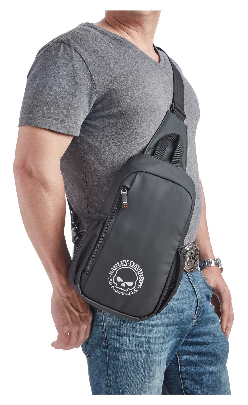 Harley-Davidson Super Sling Backpack, Willie G Skull Logo Lightweight Bag- Black - No Hassle Returns at Wisconsin Harley