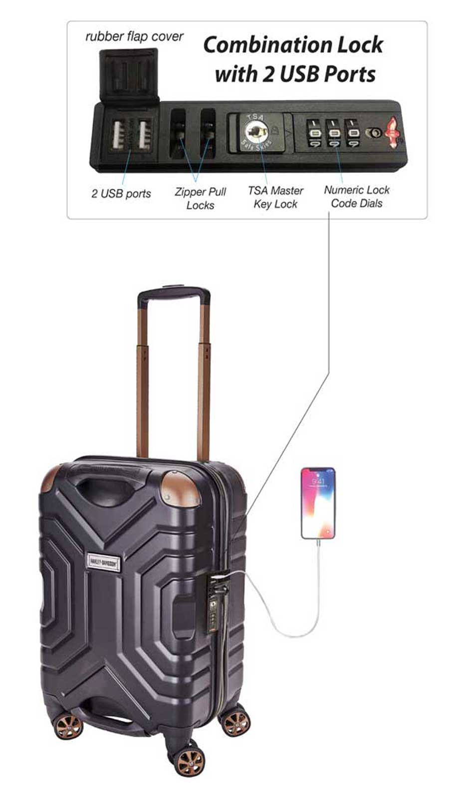 Harley-Davidson Free Shipping - Harley-Davidson 22" Carry-On Shark Wheeled USB Ports Hard-Sided Luggage Bag - Free Shipping on many products plus Orders Over $99