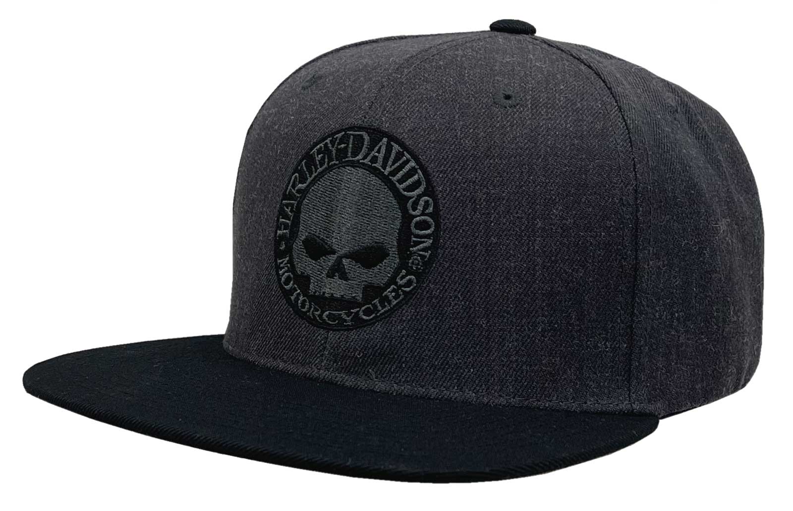Harley-Davidson Mens Willie G Skull Snapback Flat Brim Baseball Cap - Gray/Black - Wisconsin Harley-Davidson