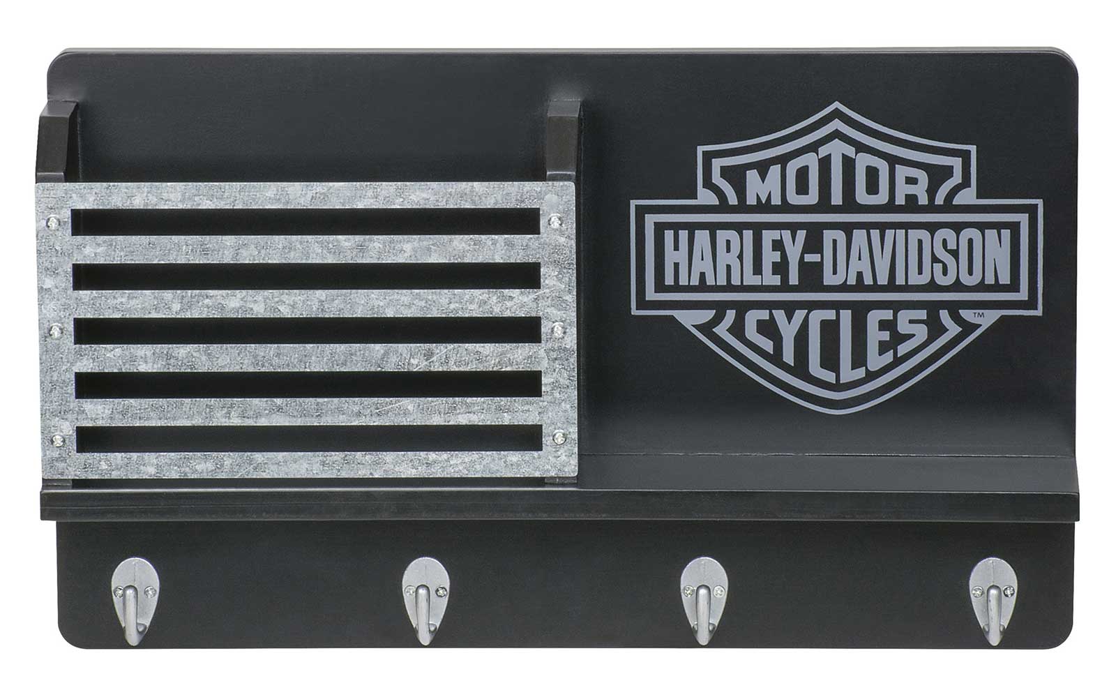 Harley-Davidson Bar & Shield Key Rack, Four Hooks & Metal Accents - Black - Wisconsin Harley-Davidson