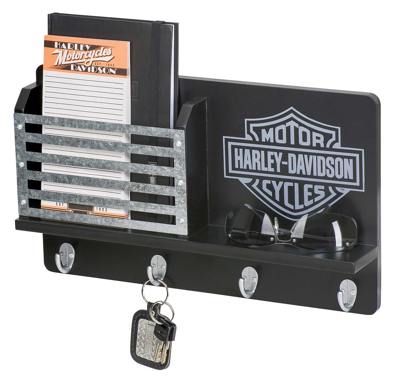 Harley-Davidson Free Shipping - Harley-Davidson Bar & Shield Key Rack, Four Hooks & Metal Accents - Black - Free Shipping on many products plus Orders Over $99