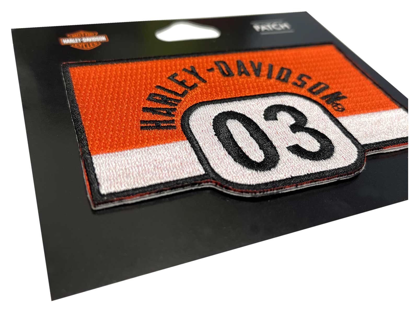 Harley-Davidson 4 in. Embroidered Sharp H-D Emblem Sew-On Patch -  Black/Orange, Harley Davidson 