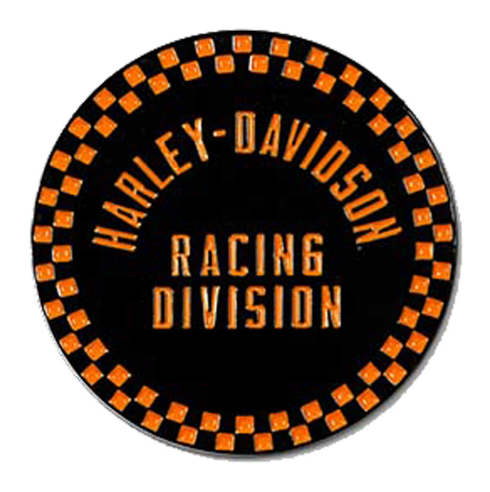 Harley-Davidson 1.5 inch. Racing Checkered Round Metal Pin, Black & Orange - Wisconsin Harley-Davidson