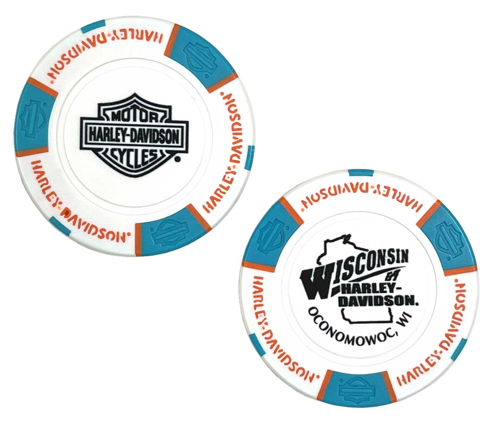 Harley-Davidson Custom Wisconsin Harley Poker Chip Collectible - White/Turquoise - Wisconsin Harley-Davidson