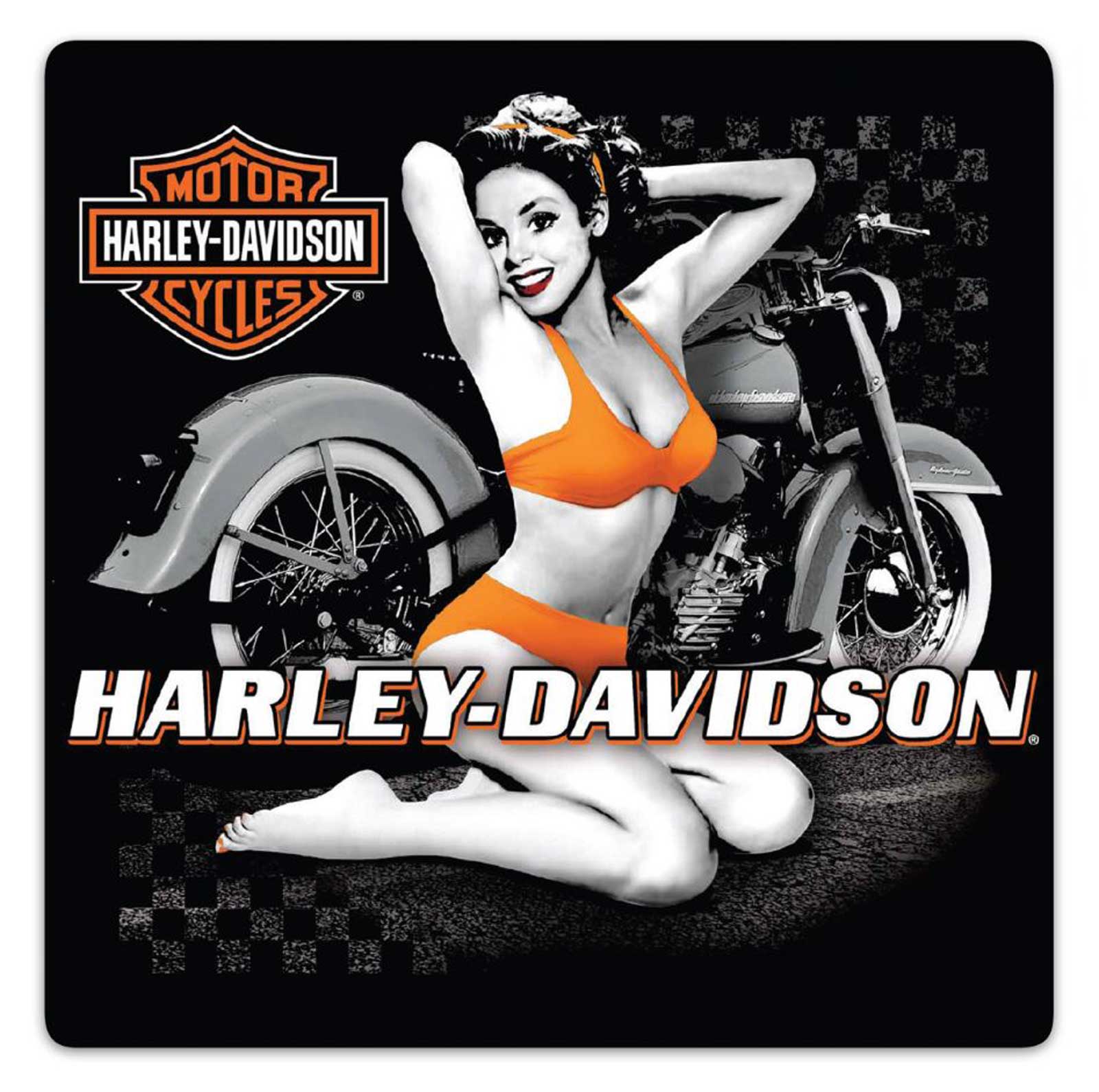 Harley-Davidson Flash Back Babe Embossed Tin Sign, 14.5 x 14.5 inches - Black - Wisconsin Harley-Davidson