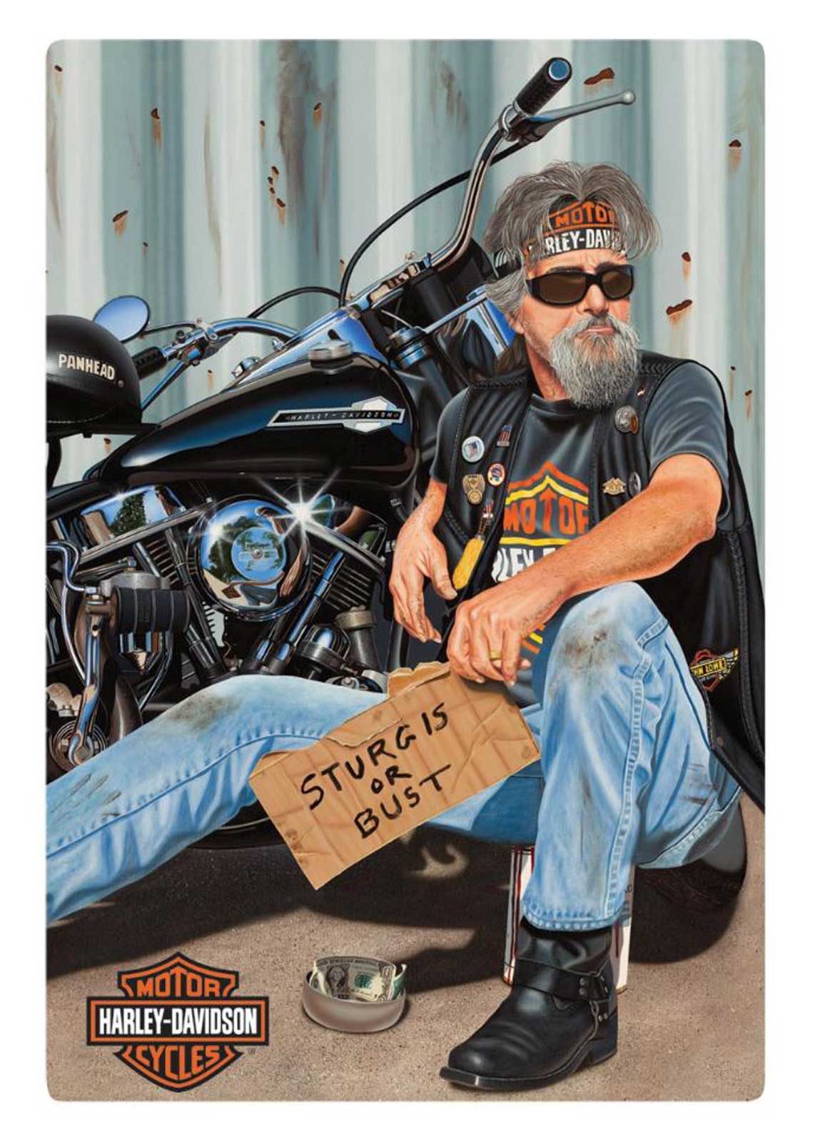 Harley-Davidson Panhandler Biker Embossed Tin Sign, Rectangle 13 x 17 inches - Wisconsin Harley-Davidson