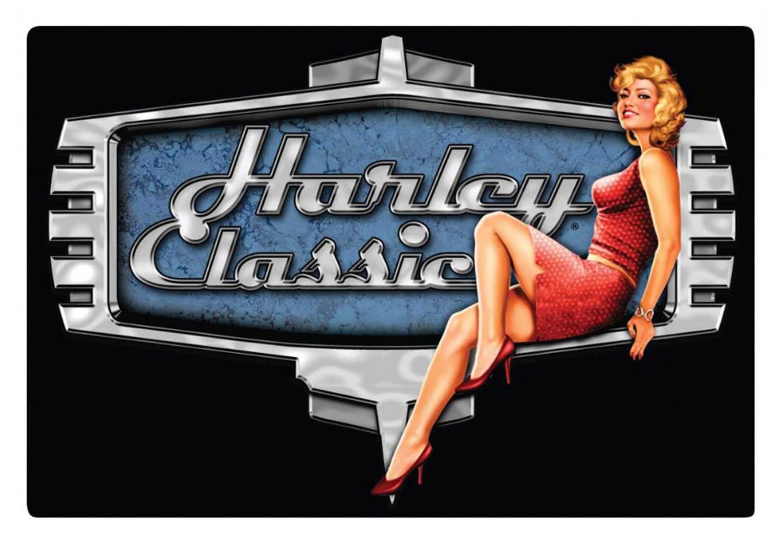 Harley-Davidson® Retro Babe Embossed Tin Sign, 17 x 11.5 inches