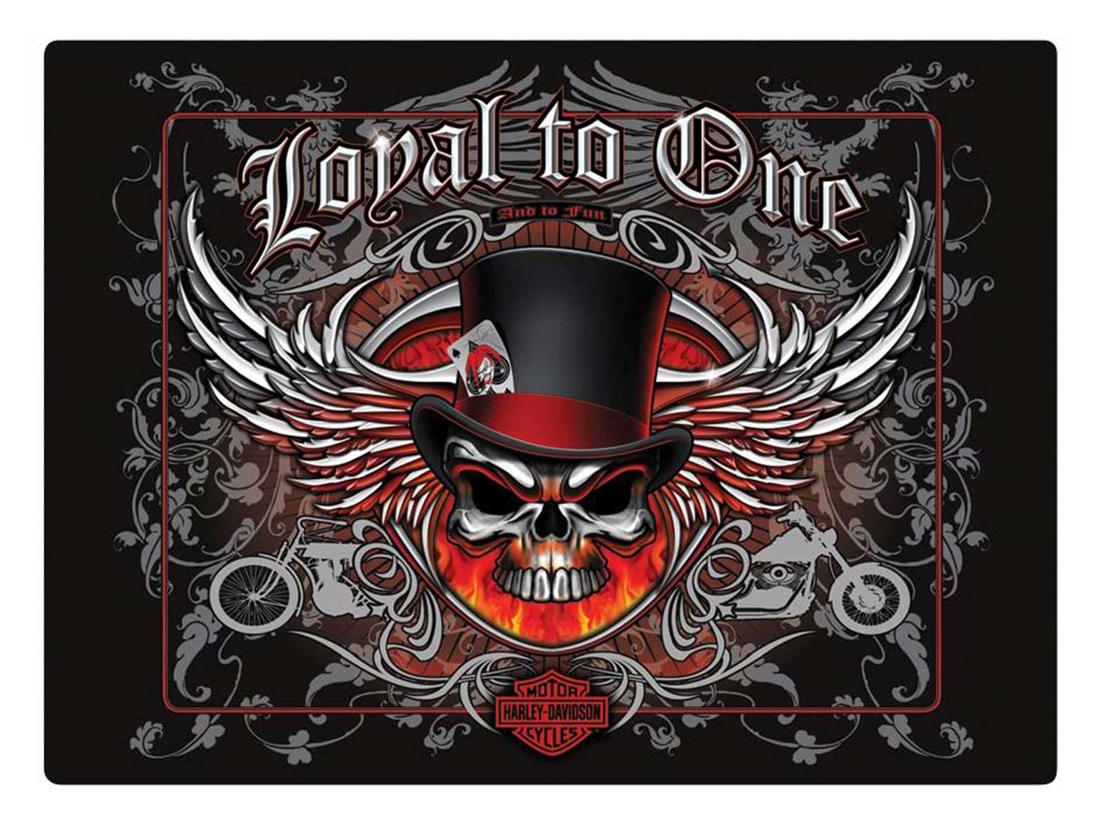 Harley-Davidson Loyal to One Skull Embossed Tin Sign, 17.125 x 13 inches - Black - Wisconsin Harley-Davidson