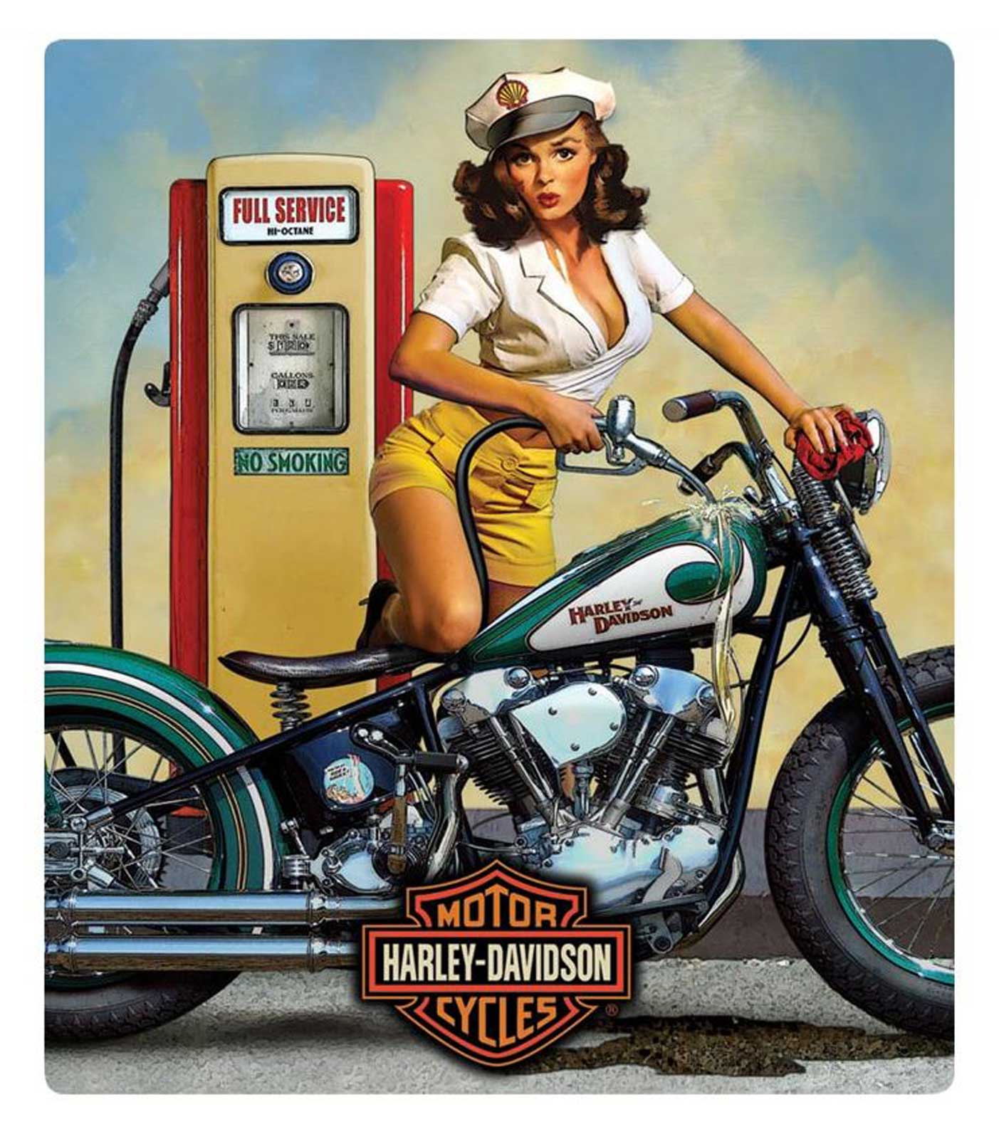 Harley-Davidson Full Service Babe Embossed Tin Sign, Rectangle 13 x 15 inches - Wisconsin Harley-Davidson