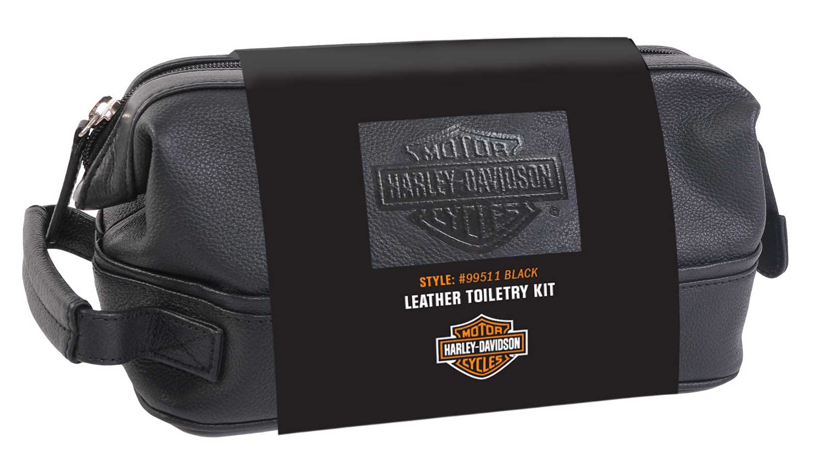Harley-Davidson Leather Toiletry Kit, Debossed Bar & Shield Logo - Black - No Hassle Returns at Wisconsin Harley