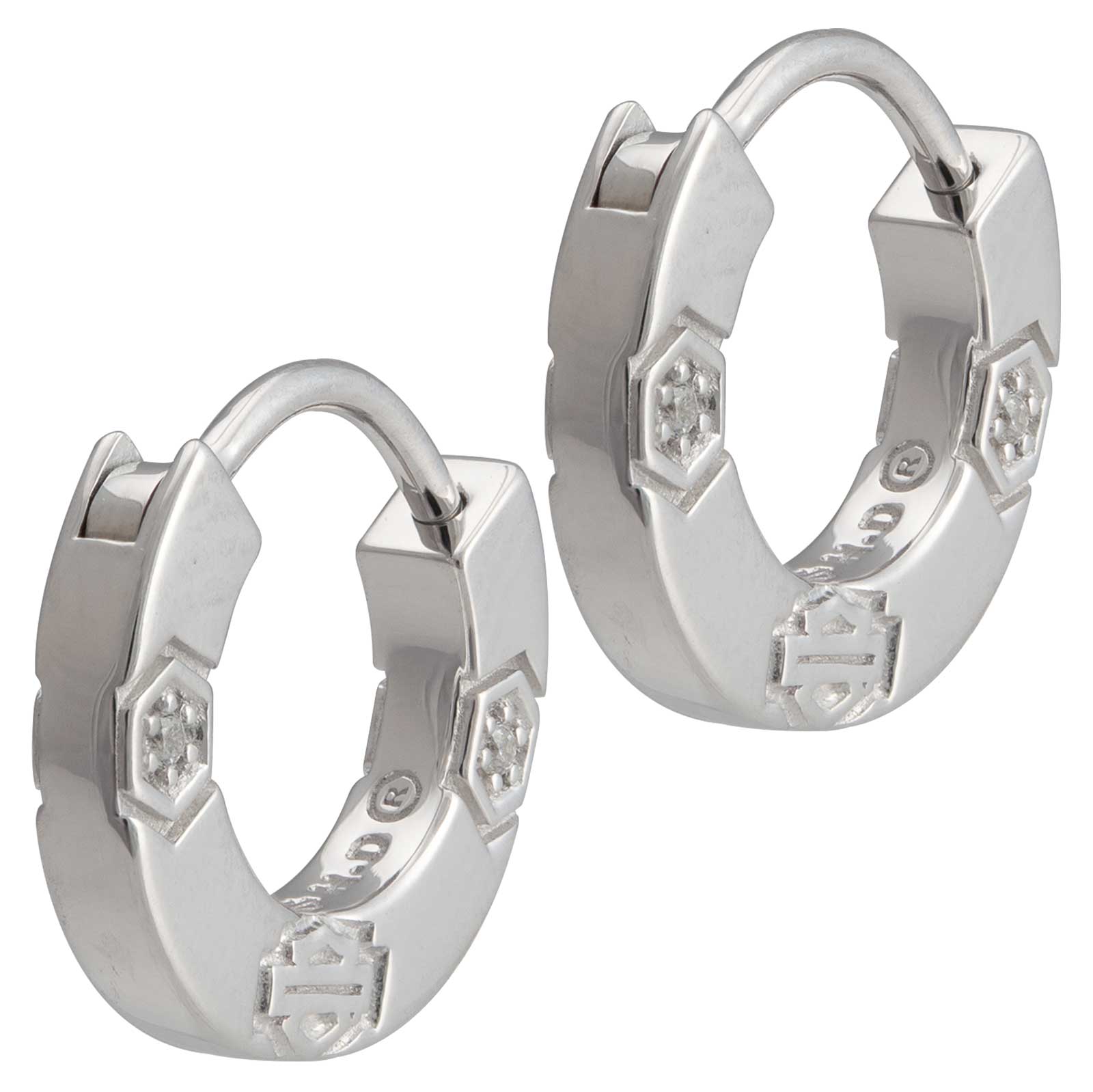 Harley-Davidson Womens Bar & Shield Cirque Huggie Hoop Earrings, Sterling Silver - Wisconsin Harley-Davidson