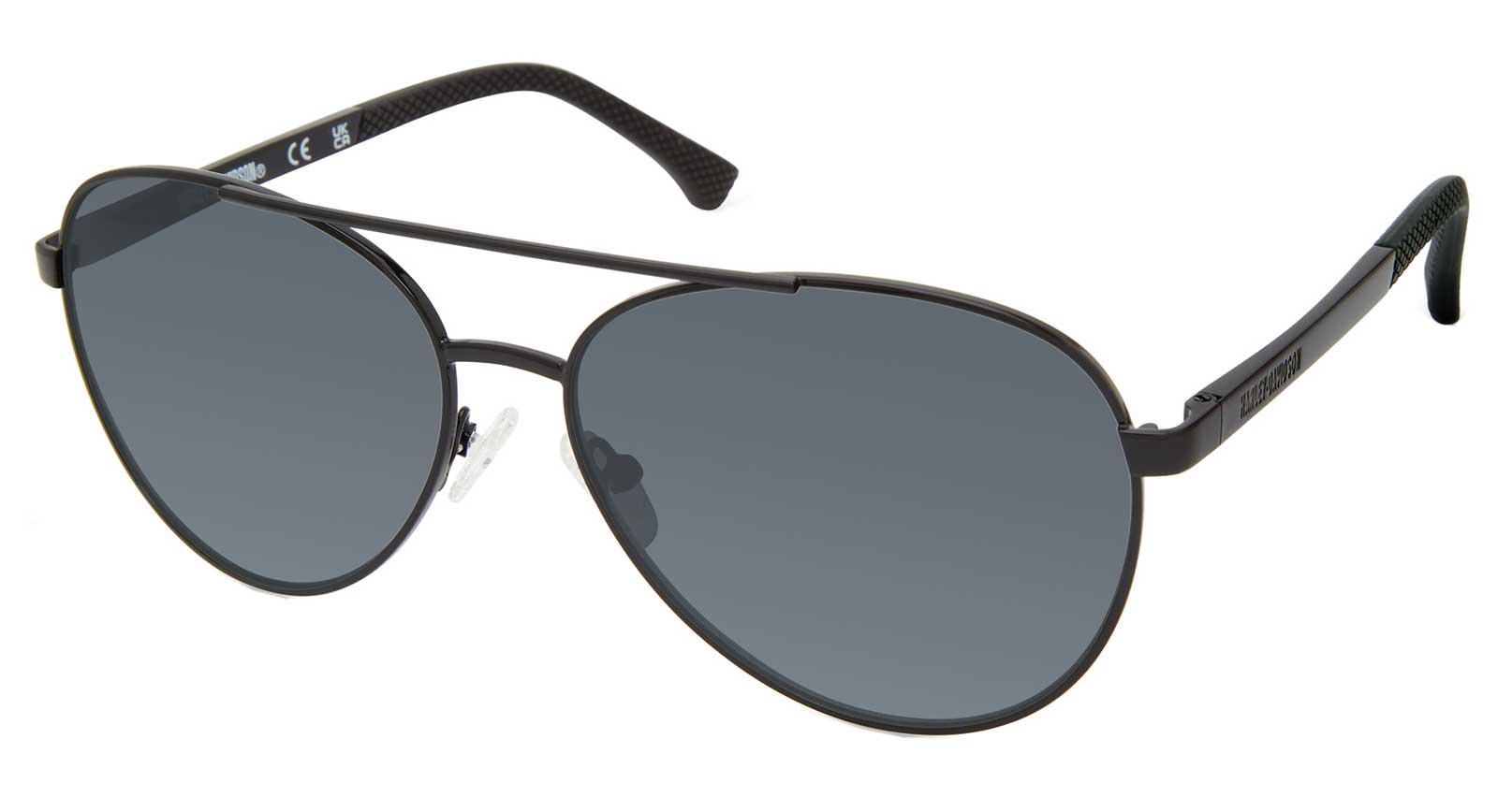 Harley-Davidson Men's Aviator Sunglasses, Shiny Black Frames & Smoke Lenses - Wisconsin Harley-Davidson